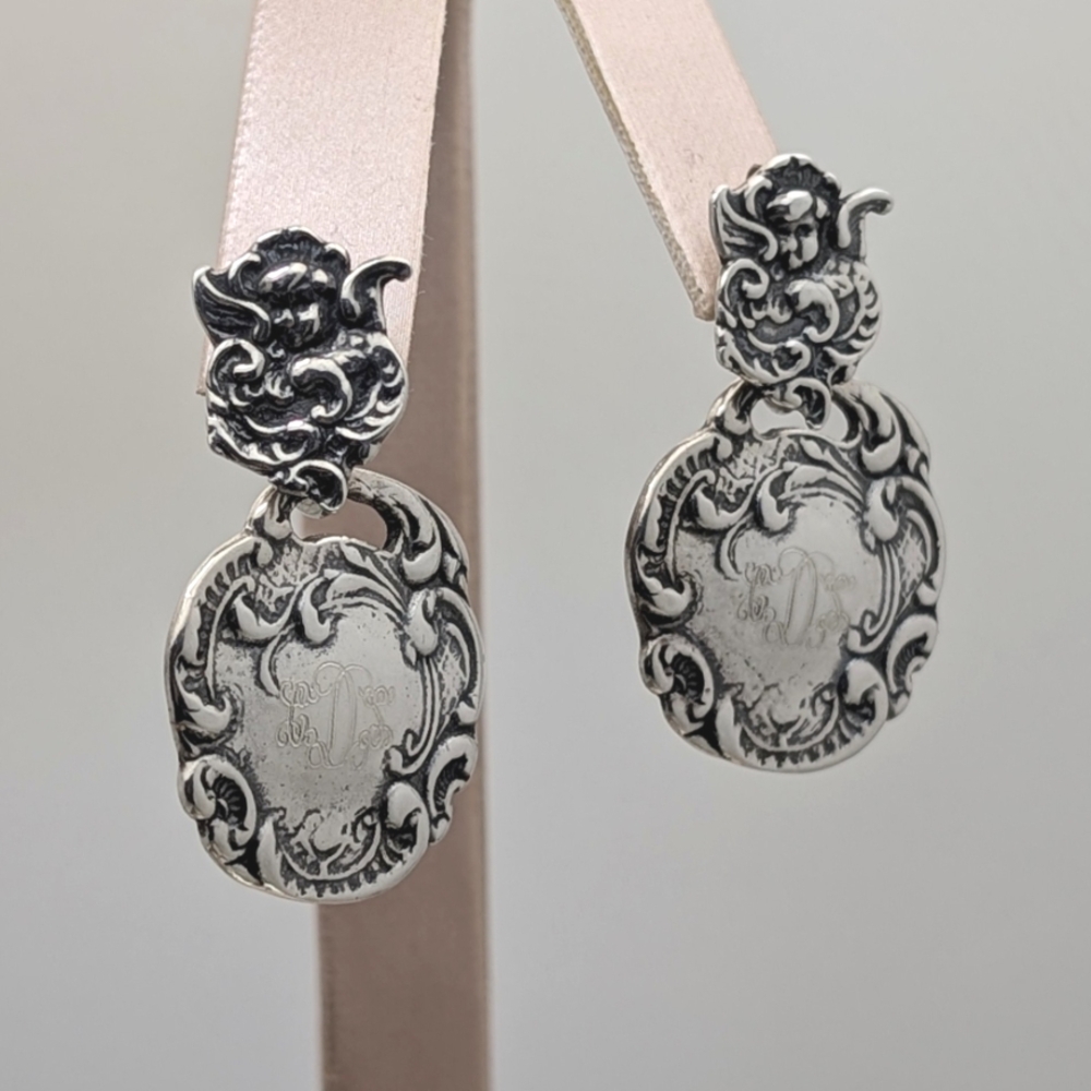 Vintage Sterling Signed Foree Luggage Tag Earrings